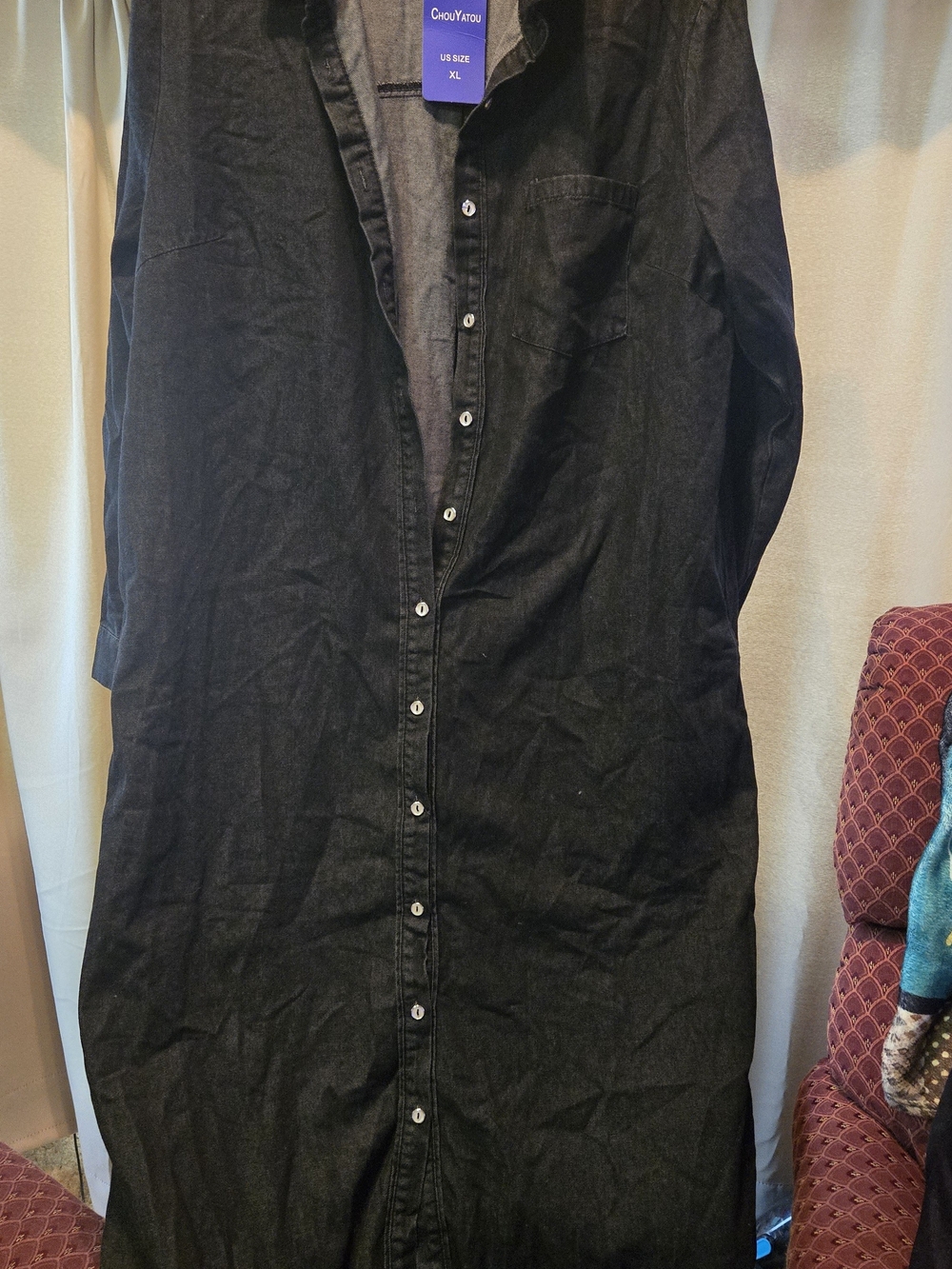 NWT Black Button-Front Shirt Dress Size XL